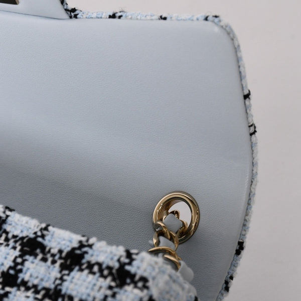 新品未使用 CHANEL シャネル ミニマトラッセ20 Sフラップ Sチェーンショルダーバッグ ココマーク ツイード ブルー系 中古 4a004416