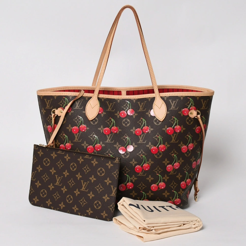新品同様 LOUIS VUITTON ルイヴィトン TM 村上隆 ネヴァーフルMM トートバッグ M13263 モノグラムチェリー ブラウン 中古 4a004415
