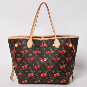 新品同様 LOUIS VUITTON ルイヴィトン TM 村上隆 ネヴァーフルMM トートバッグ M13263 モノグラムチェリー ブラウン 中古 4a004415