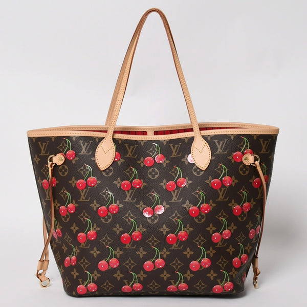 新品同様 LOUIS VUITTON ルイヴィトン TM 村上隆 ネヴァーフルMM トートバッグ M13263 モノグラムチェリー ブラウン 中古 4a004415