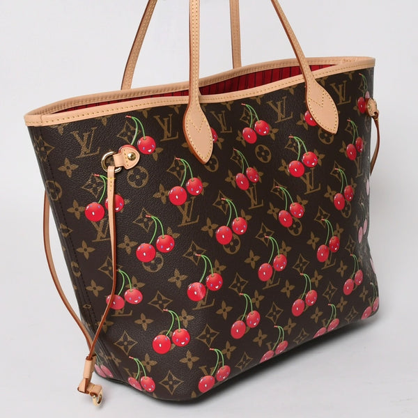 新品同様 LOUIS VUITTON ルイヴィトン TM 村上隆 ネヴァーフルMM トートバッグ M13263 モノグラムチェリー ブラウン 中古 4a004415