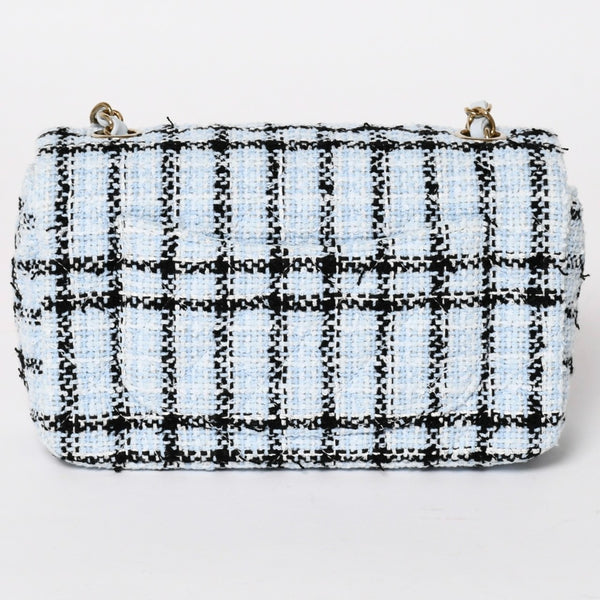 新品未使用 CHANEL シャネル ミニマトラッセ20 Sフラップ Sチェーンショルダーバッグ ココマーク ツイード ブルー系 中古 4a004416