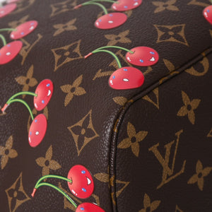 新品同様 LOUIS VUITTON ルイヴィトン TM 村上隆 ネヴァーフルMM トートバッグ M13263 モノグラムチェリー ブラウン 中古 4a004415