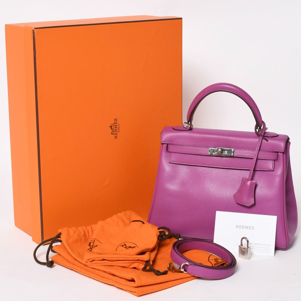 極美品 HERMES エルメス KELLY ケリー 25 2WAY ハンドバッグ 外縫い ヴォーエプソン パープル シルバー金具 ◻︎I刻印 中古 4a004506