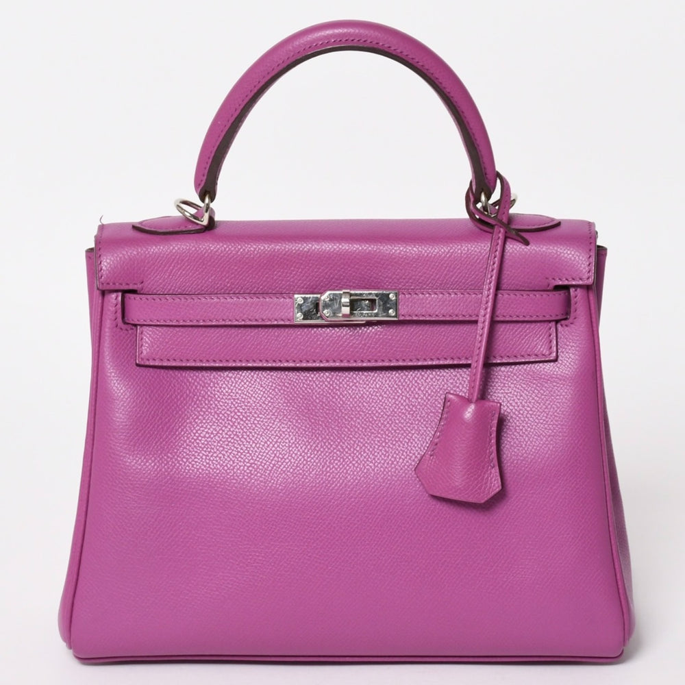 極美品 HERMES エルメス KELLY ケリー 25 2WAY ハンドバッグ 外縫い ヴォーエプソン パープル シルバー金具 ◻︎I刻印 中古 4a004506