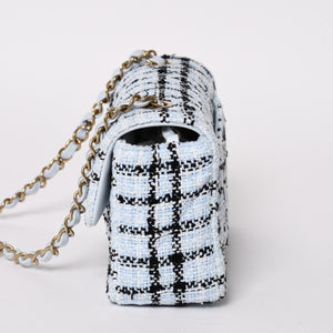 新品未使用 CHANEL シャネル ミニマトラッセ20 Sフラップ Sチェーンショルダーバッグ ココマーク ツイード ブルー系 中古 4a004416