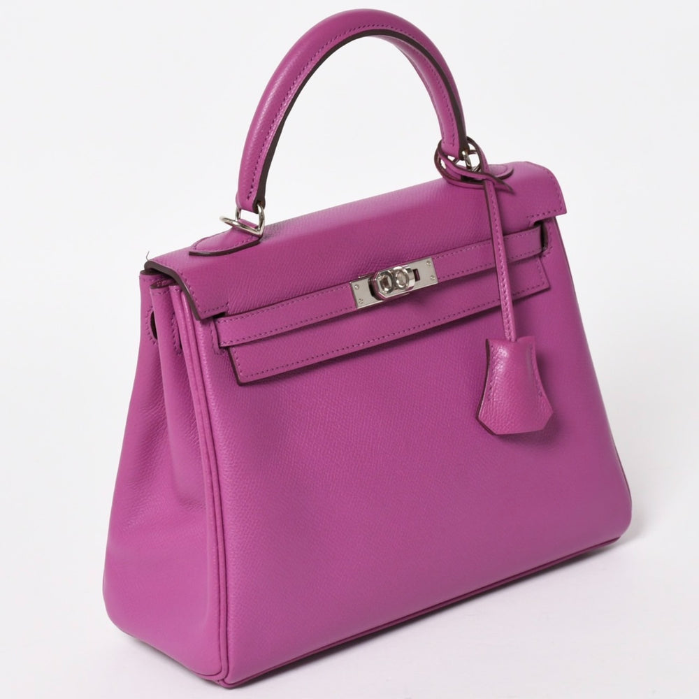 極美品 HERMES エルメス KELLY ケリー 25 2WAY ハンドバッグ 外縫い ヴォーエプソン パープル シルバー金具 ◻︎I刻印 中古 4a004506