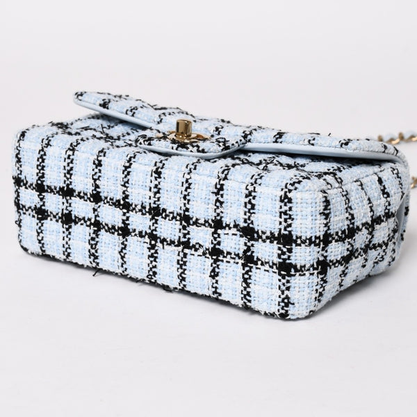 新品未使用 CHANEL シャネル ミニマトラッセ20 Sフラップ Sチェーンショルダーバッグ ココマーク ツイード ブルー系 中古 4a004416