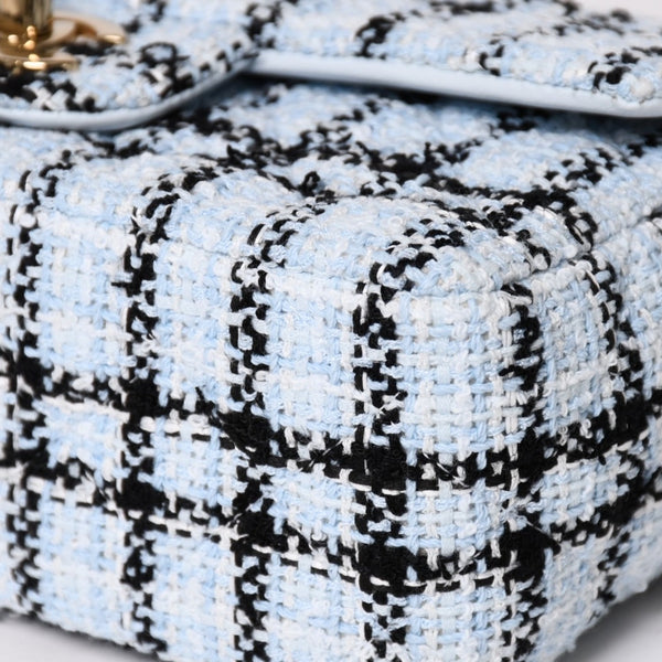 新品未使用 CHANEL シャネル ミニマトラッセ20 Sフラップ Sチェーンショルダーバッグ ココマーク ツイード ブルー系 中古 4a004416