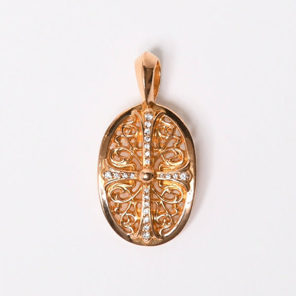 極美品 CHROME HEARTS クロムハーツ 22K TINY CLASSIC OVAL CROSS タイニークラシックオーバルクロス ペンダントトップ 重量約7.35g 中古 4a007279