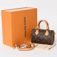 極美品 LOUIS VUITTON ルイヴィトン ナノ・スピーディ モノグラム M81085 ブラウン 2WAY ショルダーバッグ ハンドバッグ 中古 4a004358