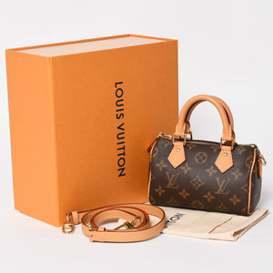 極美品 LOUIS VUITTON ルイヴィトン ナノ・スピーディ モノグラム M81085 ブラウン 2WAY ショルダーバッグ ハンドバッグ 中古 4a004358