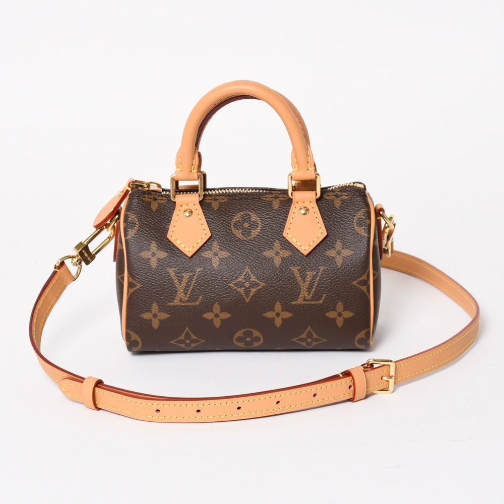 極美品 LOUIS VUITTON ルイヴィトン ナノ・スピーディ モノグラム M81085 ブラウン 2WAY ショルダーバッグ ハンドバッグ 中古 4a004358