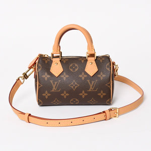 極美品 LOUIS VUITTON ルイヴィトン ナノ・スピーディ モノグラム M81085 ブラウン 2WAY ショルダーバッグ ハンドバッグ 中古 4a004358