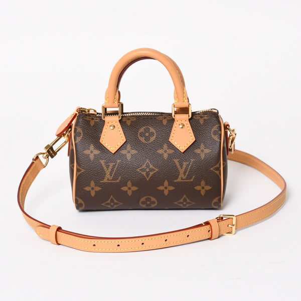 極美品 LOUIS VUITTON ルイヴィトン ナノ・スピーディ モノグラム M81085 ブラウン 2WAY ショルダーバッグ ハンドバッグ 中古 4a004358