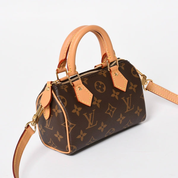 極美品 LOUIS VUITTON ルイヴィトン ナノ・スピーディ モノグラム M81085 ブラウン 2WAY ショルダーバッグ ハンドバッグ 中古 4a004358