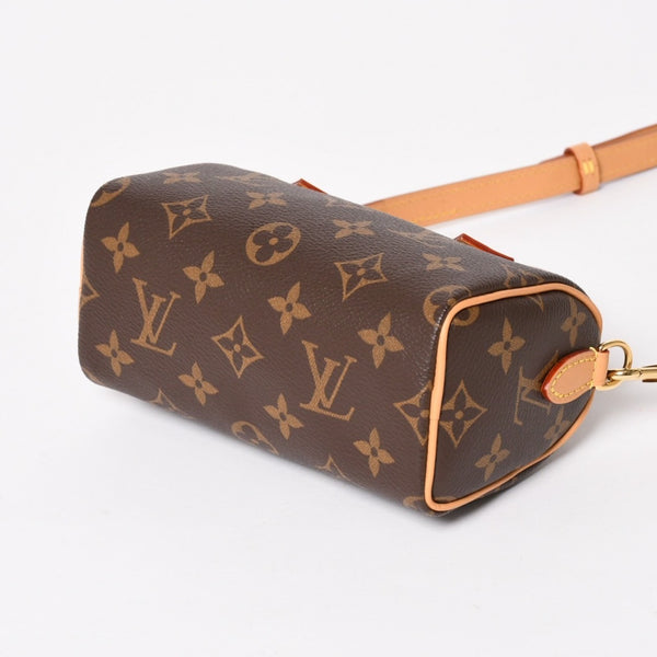 極美品 LOUIS VUITTON ルイヴィトン ナノ・スピーディ モノグラム M81085 ブラウン 2WAY ショルダーバッグ ハンドバッグ 中古 4a004358