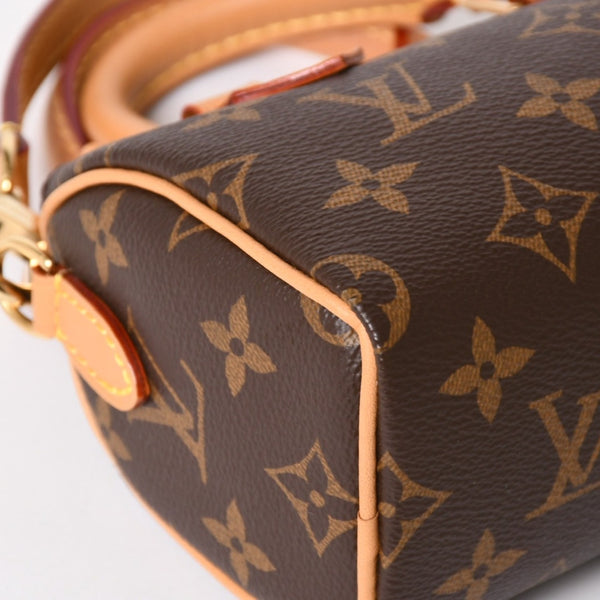 極美品 LOUIS VUITTON ルイヴィトン ナノ・スピーディ モノグラム M81085 ブラウン 2WAY ショルダーバッグ ハンドバッグ 中古 4a004358