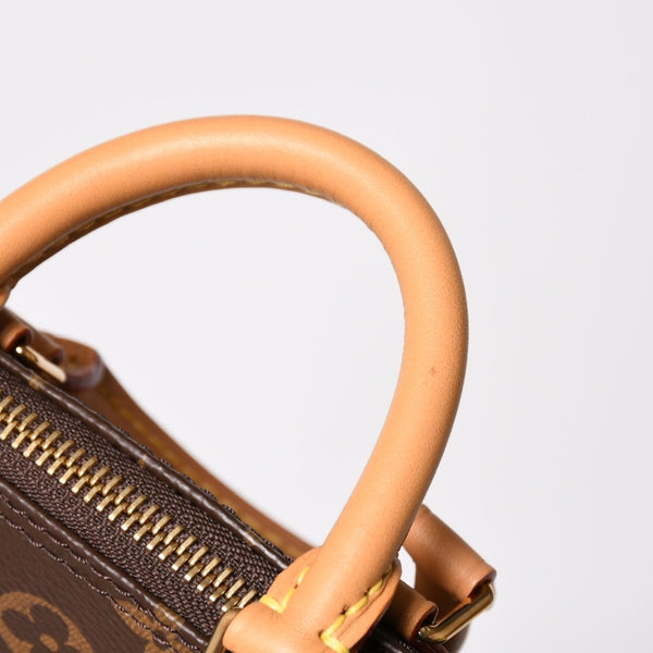 極美品 LOUIS VUITTON ルイヴィトン ナノ・スピーディ モノグラム M81085 ブラウン 2WAY ショルダーバッグ ハンドバッグ 中古 4a004358