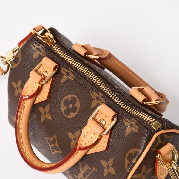 極美品 LOUIS VUITTON ルイヴィトン ナノ・スピーディ モノグラム M81085 ブラウン 2WAY ショルダーバッグ ハンドバッグ 中古 4a004358