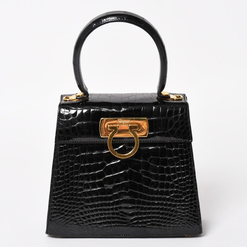 Salvatore Ferragamo サルヴァトーレフェラガモ ガンチーニ ハンドバッグ AK 4790 レザー ブラック 美品 中古 4a004399