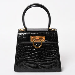 Salvatore Ferragamo Gancini Handbag AK 4790 Leather Black Good Condition Used 4a004399