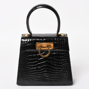 Salvatore Ferragamo Gancini Handbag AK 4790 Leather Black Good Condition Used 4a004399