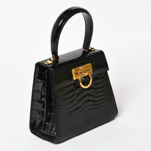 Salvatore Ferragamo Gancini Handbag AK 4790 Leather Black Good Condition Used 4a004399