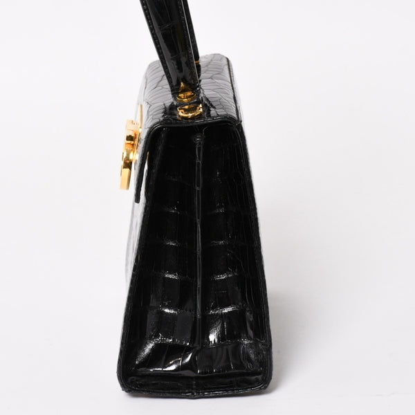 Salvatore Ferragamo Gancini Handbag AK 4790 Leather Black Good Condition Used 4a004399