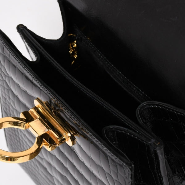 Salvatore Ferragamo Gancini Handbag AK 4790 Leather Black Good Condition Used 4a004399