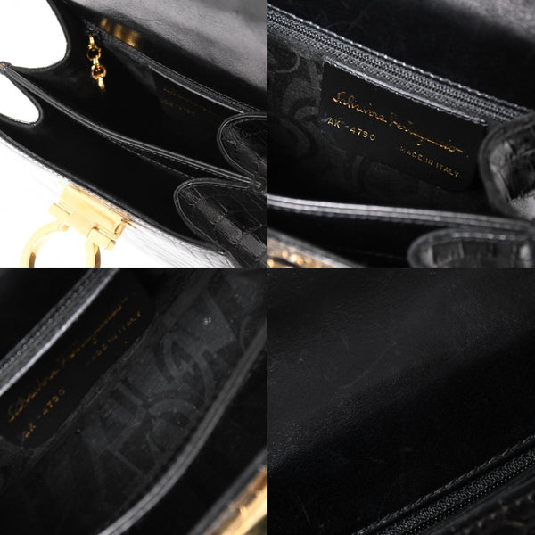 Salvatore Ferragamo Gancini Handbag AK 4790 Leather Black Good Condition Used 4a004399