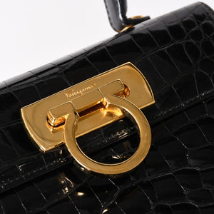 Salvatore Ferragamo Gancini Handbag AK 4790 Leather Black Good Condition Used 4a004399