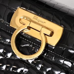 Salvatore Ferragamo Gancini Handbag AK 4790 Leather Black Good Condition Used 4a004399