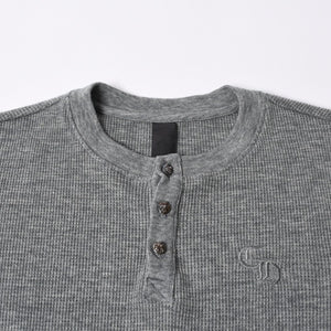 新品同様 CHROME HEARTS クロムハーツ タートルネック ヘンリーネックシャツ 長袖Tシャツ サイズM サーマル コットン グレー 中古 4b000443