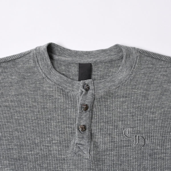 新品同様 CHROME HEARTS クロムハーツ タートルネック ヘンリーネックシャツ 長袖Tシャツ サイズM サーマル コットン グレー 中古 4b000443