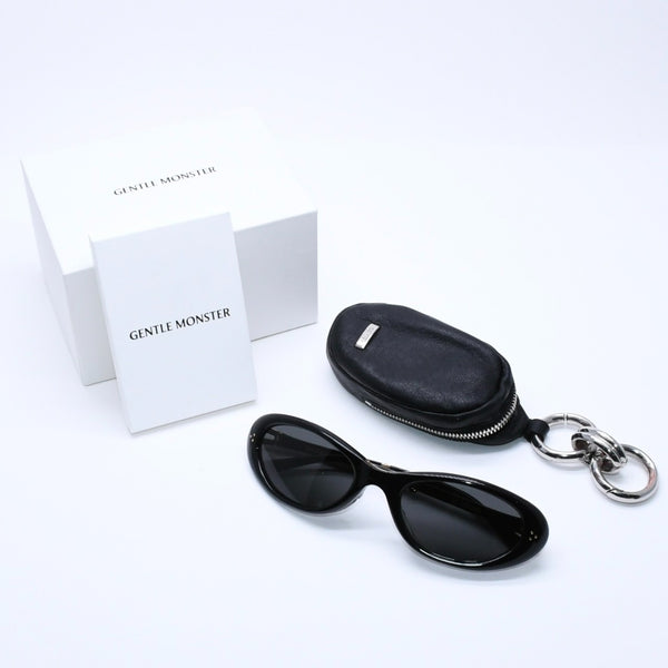 GENTLE MONSTER ジェントルモンスター オーバルサングラス 折りたたみ式 LOLANG-01 サイズ54□21-132 ブラック ゴールド 美品 中古 4a004290