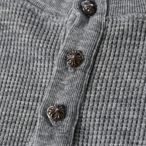 新品同様 CHROME HEARTS クロムハーツ タートルネック ヘンリーネックシャツ 長袖Tシャツ サイズM サーマル コットン グレー 中古 4b000443