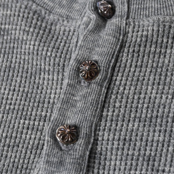 新品同様 CHROME HEARTS クロムハーツ タートルネック ヘンリーネックシャツ 長袖Tシャツ サイズM サーマル コットン グレー 中古 4b000443