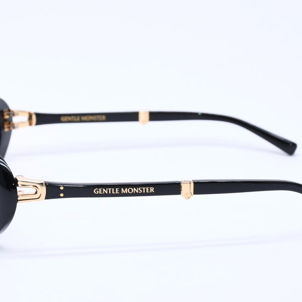 GENTLE MONSTER ジェントルモンスター オーバルサングラス 折りたたみ式 LOLANG-01 サイズ54□21-132 ブラック ゴールド 美品 中古 4a004290