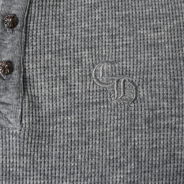 新品同様 CHROME HEARTS クロムハーツ タートルネック ヘンリーネックシャツ 長袖Tシャツ サイズM サーマル コットン グレー 中古 4b000443