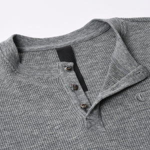 新品同様 CHROME HEARTS クロムハーツ タートルネック ヘンリーネックシャツ 長袖Tシャツ サイズM サーマル コットン グレー 中古 4b000443