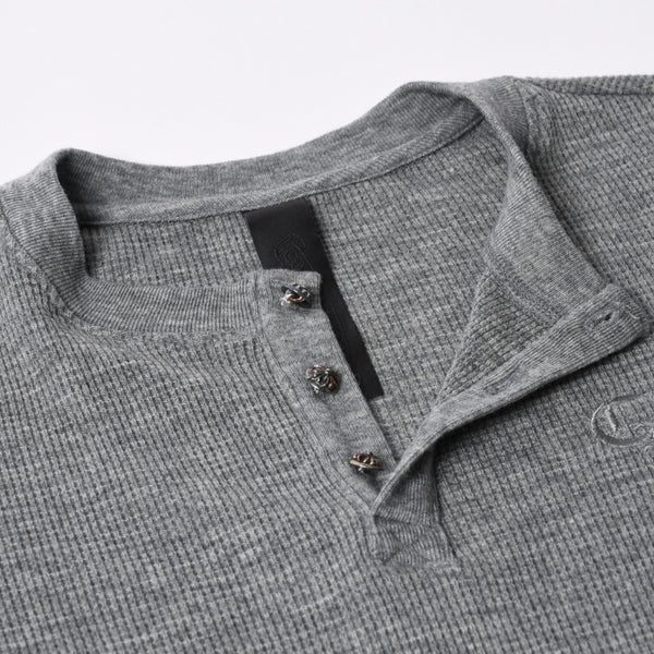 新品同様 CHROME HEARTS クロムハーツ タートルネック ヘンリーネックシャツ 長袖Tシャツ サイズM サーマル コットン グレー 中古 4b000443