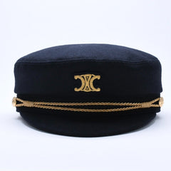 CELINE Triomphe Sailor Cap 2AUS1327V Casquette Marine Cap Navy Gold Size 58 Gold Code Good Condition Used 4a004285