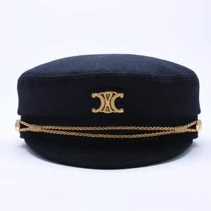 CELINE Triomphe Sailor Cap 2AUS1327V Casquette Marine Cap Navy Gold Size 58 Gold Code Good Condition Used 4a004285