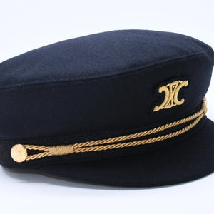 CELINE Triomphe Sailor Cap 2AUS1327V Casquette Marine Cap Navy Gold Size 58 Gold Code Good Condition Used 4a004285