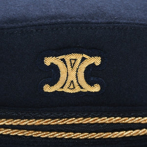 CELINE Triomphe Sailor Cap 2AUS1327V Casquette Marine Cap Navy Gold Size 58 Gold Code Good Condition Used 4a004285