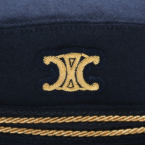 CELINE Triomphe Sailor Cap 2AUS1327V Casquette Marine Cap Navy Gold Size 58 Gold Code Good Condition Used 4a004285