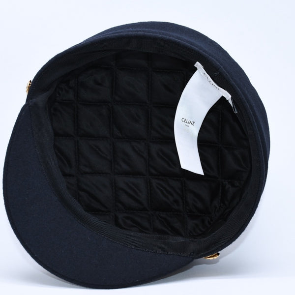 CELINE Triomphe Sailor Cap 2AUS1327V Casquette Marine Cap Navy Gold Size 58 Gold Code Good Condition Used 4a004285