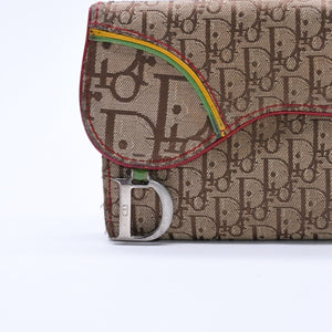 Christian Dior クリスチャンディオール トロッター ラスタカラー サドルウォレット ガリアーノ期 キャンバス D金具 ベージュ 良品 中古 4a004432