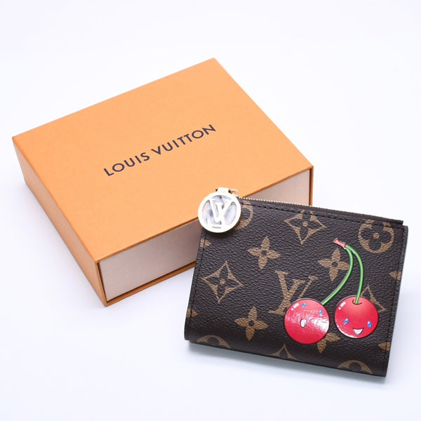 新品未使用 LOUIS VUITTON ルイヴィトン × 村上隆 ポルトフォイユ リサ M13420 コンパクトウォレット 二つ折り財布 ブラウン レッド 中古 4a004297